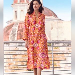 Jude Connally Sz M Lyra Dress Cotton Voile Gilded Garden Mandarin Gold New $228